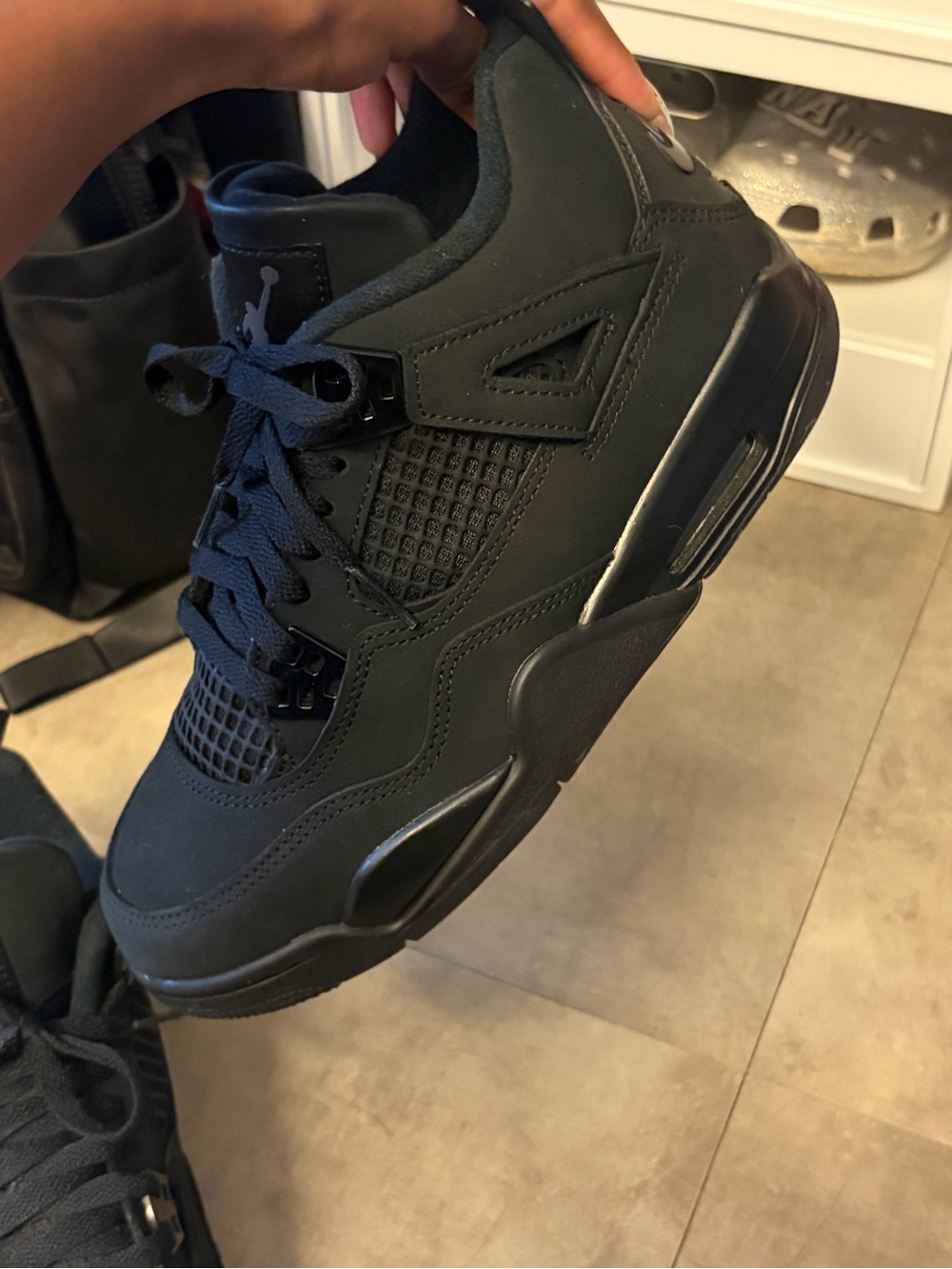Retro 4 Jordan Boys All-Black Athletic Sneakers ( Black Cat 4s )